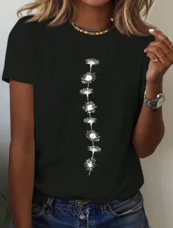 Sale Women's T Shirt Floral Casual Short Sleeve Round Neck Regular Tops Daily Print Black White Pink Blue Summer Women T-Shirts