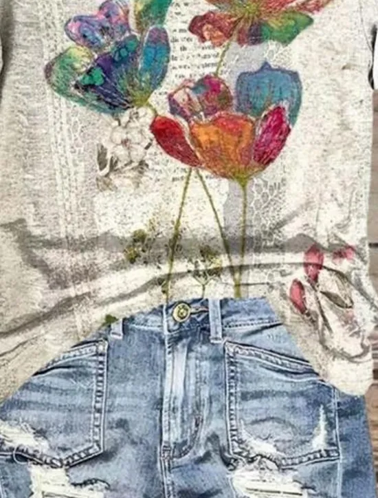 Hot Women's T Shirt Floral Casual Short Sleeve Round Neck Regular Tops Daily Print Summer Women Spring Tops