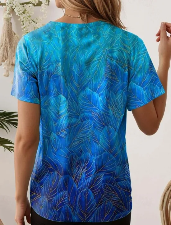 Clearance Women's T Shirt Floral Casual Short Sleeve Round Neck Regular Tops Daily Print Black White Light Green Blue Purple Summer Women Spring Tops