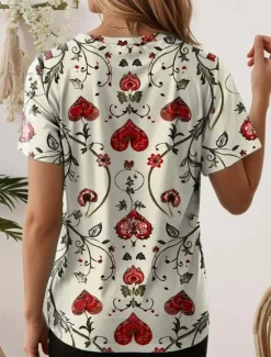 Online Women's T Shirt Floral Casual Short Sleeve Round Neck Regular Tops Daily Print Summer Women Spring Tops