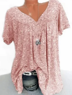 Outlet Women's T Shirt Floral Fashion Modern Casual Short Sleeve V Neck Regular Tops Daily Weekend Pink Red Blue Green Summer Women T-Shirts