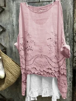 Online Women's T Shirt Floral Fashion Modern Casual Long Sleeve Crew Neck Regular Tops Daily Weekend Purple Khaki Summer Women T-Shirts