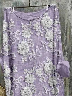 Online Women's T Shirt Floral Fashion Modern Casual Long Sleeve Crew Neck Regular Tops Daily Weekend Purple Khaki Summer Women T-Shirts