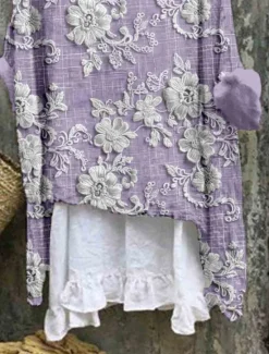 Online Women's T Shirt Floral Fashion Modern Casual Long Sleeve Crew Neck Regular Tops Daily Weekend Purple Khaki Summer Women T-Shirts