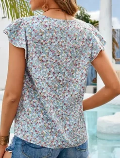 New Women's T Shirt Floral Fashion Modern Casual Short Sleeve Crew Neck Regular Tops Daily Weekend Ruffle Print Summer Spring Women T-Shirts