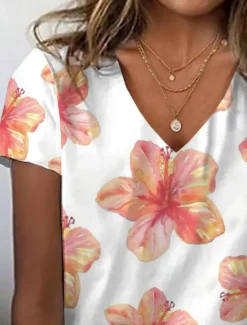 Best Women's T Shirt Floral Graphic Vintage Stylish Classic Short Sleeve V Neck Regular Tops Daily Print Summer Spring Women T-Shirts