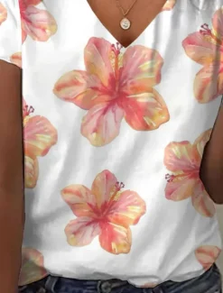 Best Women's T Shirt Floral Graphic Vintage Stylish Classic Short Sleeve V Neck Regular Tops Daily Print Summer Spring Women T-Shirts