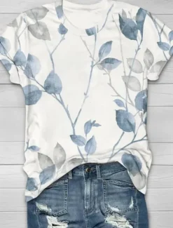 Sale Women's T Shirt Floral Graphic 3D Vintage Stylish Casual Short Sleeve Crew Neck Regular Tops Daily Going out Weekend Print Green Gray Light Blue Summer Spring Women T-Shirts