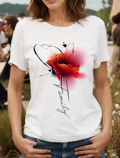Discount Women's T Shirt Floral Graphic Letter Vintage Stylish Classic Short Sleeve Crew Neck Round Neck Regular Tops Daily Weekend Print Black White Yellow Pink Blue Summer Spring Women T-Shirts