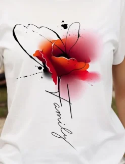 Discount Women's T Shirt Floral Graphic Letter Vintage Stylish Classic Short Sleeve Crew Neck Round Neck Regular Tops Daily Weekend Print Black White Yellow Pink Blue Summer Spring Women T-Shirts
