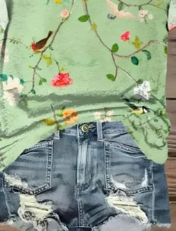New Women's T Shirt Floral Graphic Vintage Fashion Stylish Short Sleeve Round Neck Regular Tops Daily Going out Weekend Print Summer Women T-Shirts
