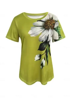 Outlet Women's T Shirt Floral Graphic Plants Vintage Stylish Classic Short Sleeve Crew Neck Round Neck Regular Tops Daily Weekend Print Black Blue Purple Green Gray Summer Spring Women T-Shirts