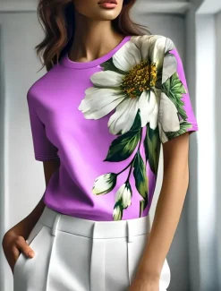 Outlet Women's T Shirt Floral Graphic Plants Vintage Stylish Classic Short Sleeve Crew Neck Round Neck Regular Tops Daily Weekend Print Black Blue Purple Green Gray Summer Spring Women T-Shirts
