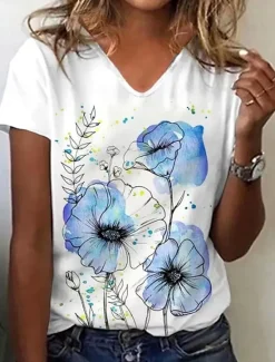Outlet Women's T Shirt Floral Graphic Bohemia Fashion Beach Long Sleeve V Neck Regular Tops Daily Sports Going out Print Summer Spring Women Women's Tops