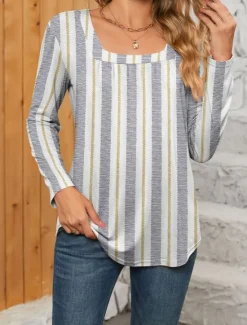 Sale Women's T Shirt Floral Paisley Print Long Sleeve Square Neck Regular Tops Casual Daily Print Black Yellow Pink Blue Green Spring & Fall Women T-Shirts