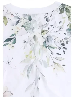 Online Women's T Shirt Floral Ruffle V-Neck Short Sleeve Botanical Print Casual Top Lightweight Breathable Summer Fashion Regular Fit Multi-Size Women Spring Tops