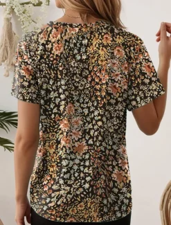 Online Women's T Shirt Floral Stylish Casual Short Sleeve Crew Neck Regular Tops Daily Print Summer Women Spring Tops|T-Shirts
