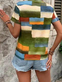 Clearance Women's T Shirt Geometric Casual Short Sleeve Round Neck Regular Tops Daily Print Summer Women Spring Tops
