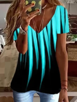 Women's T Shirt Going Out Tops Graphic Tunic Basic Short Sleeve V Neck Regular Tops Daily Weekend Print Women Tunic Tops
