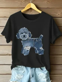 Clearance Women's T Shirt Graphic Animal Dog Vintage Stylish Classic Short Sleeve Crew Neck Round Neck Regular Tops Daily Weekend Print Black White Summer Spring Women T-Shirts