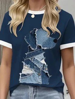 Hot Women's T Shirt Graphic Animal Vintage Stylish Classic Short Sleeve Crew Neck Round Neck Regular Tops Daily Print White Blue Light Blue Summer Women T-Shirts