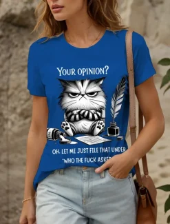 Sale Women's T Shirt Graphic Animal Cat Vintage Stylish Classic Short Sleeve Crew Neck Round Neck Regular Tops Daily Weekend Print Black White Pink Red Blue Summer Spring Women T-Shirts