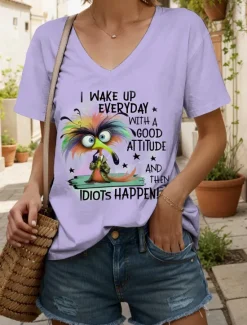 Discount Women's T Shirt Graphic Animal Letter Vintage Stylish Ethnic Short Sleeve V Neck Regular Tops Daily Going out Beach Wear Print White Sky Blue Violet Summer Spring Women T-Shirts