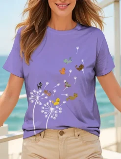 Discount Women's T Shirt Graphic Animal Cat Vintage Stylish Classic Short Sleeve Crew Neck Round Neck Regular Tops Daily Weekend Print Black White Pink Red Blue Summer Spring Women T-Shirts