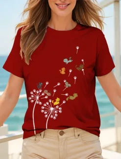 Discount Women's T Shirt Graphic Animal Cat Vintage Stylish Classic Short Sleeve Crew Neck Round Neck Regular Tops Daily Weekend Print Black White Pink Red Blue Summer Spring Women T-Shirts