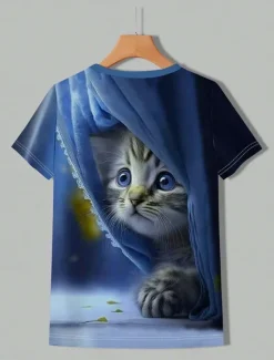 Hot Women's T Shirt Graphic Animal Cat Vintage Stylish Classic Short Sleeve Crew Neck Regular Tops Daily Weekend Print Blue Purple Green Summer Spring Women T-Shirts