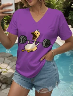 Women's T Shirt Graphic Animal Vintage Stylish Classic Short Sleeve V Neck Regular Tops Daily Print Black White Red Blue Purple Summer Spring Women T-Shirts