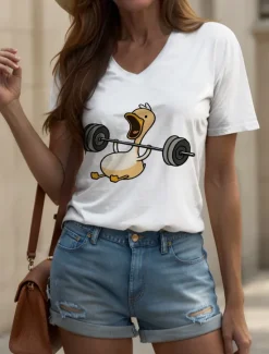 Women's T Shirt Graphic Animal Vintage Stylish Classic Short Sleeve V Neck Regular Tops Daily Print Black White Red Blue Purple Summer Spring Women T-Shirts