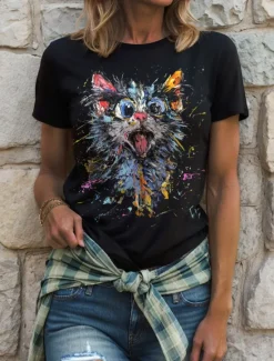 Women's T Shirt Graphic Animal Dog Vintage Stylish Classic Short Sleeve Crew Neck Round Neck Regular Tops Daily Weekend Print Black White Red Blue Purple Summer Spring Women T-Shirts