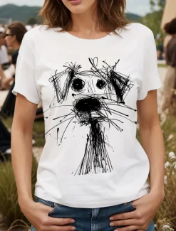 Women's T Shirt Graphic Animal Dog Vintage Stylish Classic Short Sleeve Crew Neck Round Neck Regular Tops Daily Weekend Print Black White Red Blue Purple Summer Spring Women T-Shirts