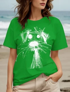 Women's T Shirt Graphic Animal Dog Vintage Stylish Classic Short Sleeve Crew Neck Round Neck Regular Tops Daily Weekend Print Black White Red Blue Purple Summer Spring Women T-Shirts
