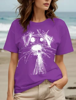 Women's T Shirt Graphic Animal Dog Vintage Stylish Classic Short Sleeve Crew Neck Round Neck Regular Tops Daily Weekend Print Black White Red Blue Purple Summer Spring Women T-Shirts