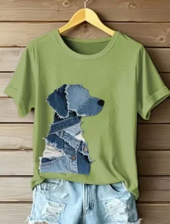Women's T Shirt Graphic Animal Dog Vintage Stylish Classic Short Sleeve Crew Neck Regular Tops Daily Weekend Print Black White Pink Blue Green Summer Spring Women T-Shirts