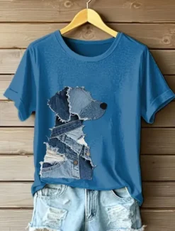 Women's T Shirt Graphic Animal Dog Vintage Stylish Classic Short Sleeve Crew Neck Regular Tops Daily Weekend Print Black White Pink Blue Green Summer Spring Women T-Shirts