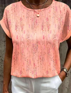 Clearance Women's T Shirt Graphic Basic Short Sleeve Round Neck Regular Tops Daily Weekend Print Yellow Pink Blue Orange Green Women Spring Tops