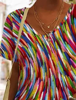 Hot Women's T Shirt Graphic Basic Short Sleeve V Neck Regular Tops Daily Weekend Print Yellow Red Blue Green Women Boho Tops