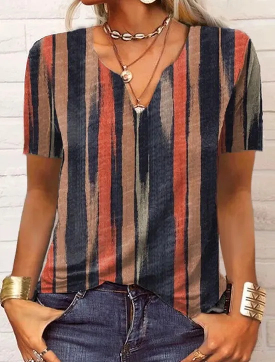 Women's T Shirt Graphic Fashion Boho Short Sleeve V Neck Regular Tops Casual Daily Print Black Red Blue Orange Summer Women Boho Tops
