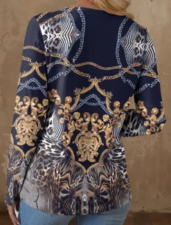 New Women's T Shirt Graphic Leopard Paisley Casual Long Sleeve V Neck Regular Tops Daily Cut Out Print Spring Fall Women T-Shirts|Boho Tops