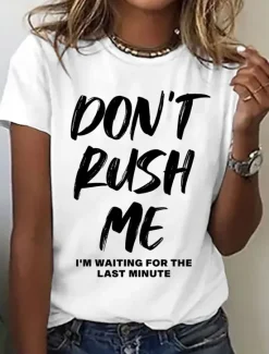 New Women's T Shirt Graphic Letter Stylish Casual Short Sleeve Crew Neck Regular Tops Daily Weekend Print Black White Pink Blue Summer Women T-Shirts