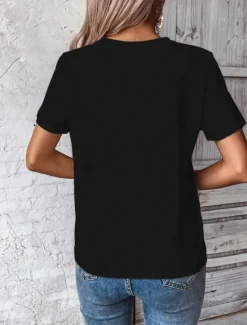 New Women's T Shirt Graphic Letter Stylish Casual Short Sleeve Crew Neck Regular Tops Daily Weekend Print Black White Pink Blue Summer Women T-Shirts