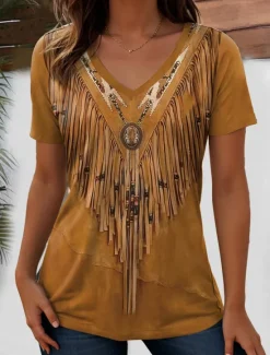 Clearance Women's T Shirt Graphic Paisley Bohemia Stylish Casual Short Sleeve V Neck Regular Tops Daily Weekend Beach Wear Print White / Black Black Red Light Brown Purple Summer Women Boho Tops