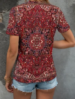 Hot Women's T Shirt Graphic Stylish Casual Boho Short Sleeve Crew Neck Regular Tops Daily Print Summer Spring Women Boho Tops