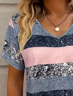 Women's T Shirt Graphic Striped Fashion Stylish Casual Long Sleeve V Neck Regular Tops Daily Sports Going out Print Summer Spring Women Women's Tops