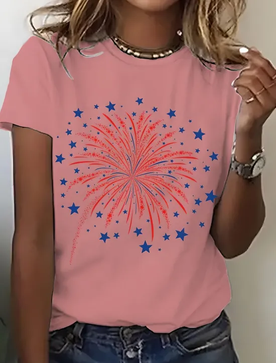 Online Women's T Shirt Graphic Vintage Stylish Classic Short Sleeve Crew Neck Round Neck Regular Tops Daily Weekend Print Black White Pink Blue Purple Summer Spring Women Independence Day Top