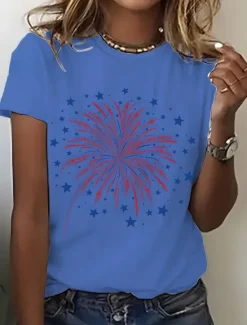 Online Women's T Shirt Graphic Vintage Stylish Classic Short Sleeve Crew Neck Round Neck Regular Tops Daily Weekend Print Black White Pink Blue Purple Summer Spring Women Independence Day Top