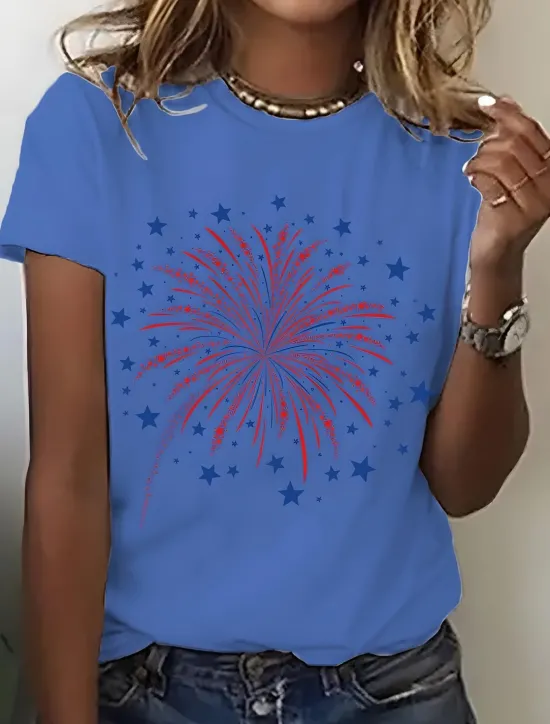 Online Women's T Shirt Graphic Vintage Stylish Classic Short Sleeve Crew Neck Round Neck Regular Tops Daily Weekend Print Black White Pink Blue Purple Summer Spring Women Independence Day Top